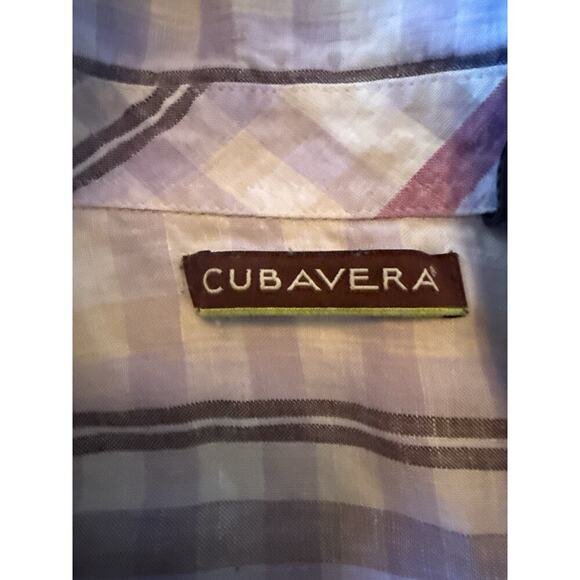 Cubavera Men’s Large Shirt 100% Linen Pastel Plaid Short Sleeve Button Front - Picture 9 of 9